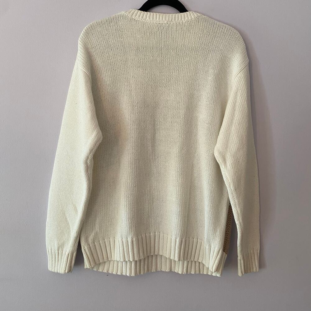 Vintage Russ Sport Grannycore White Brown Knit Chunky Crewneck Sweater Medium - Picture 6 of 8